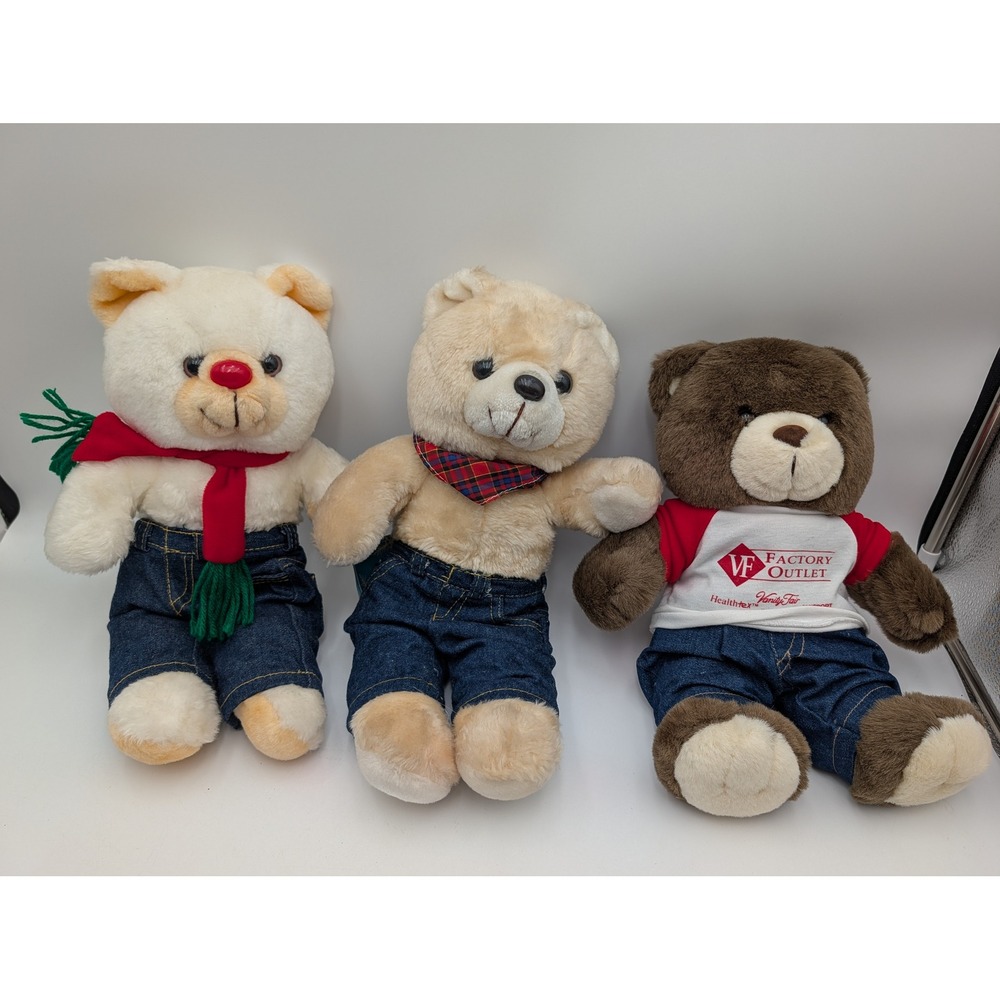 Lee Holiday Teddy Bear Plush Lot 3 Brown Tan White Denim Jeans Scarf VF Outlet